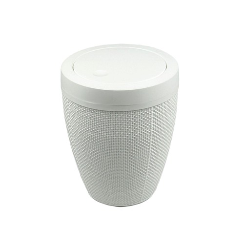 Addis Faux Hessian Plastic Round Swing Lid Bathroom Bin, White