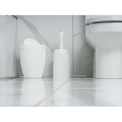 Addis Faux Hessian Plastic Round Swing Lid Bathroom Bin, White thumbnail 2