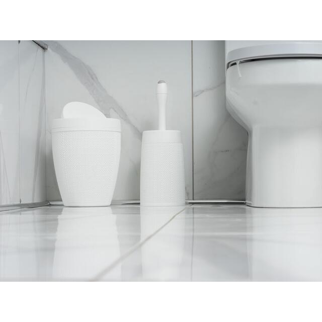 Addis Faux Hessian Plastic Round Swing Lid Bathroom Bin, White thumbnail 2