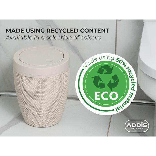 Addis Faux Hessian Plastic Round Swing Lid Bathroom Bin, White thumbnail 4