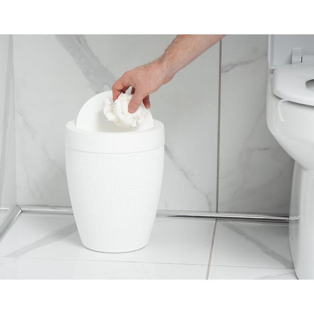 Addis Faux Hessian Plastic Round Swing Lid Bathroom Bin, White thumbnail 5