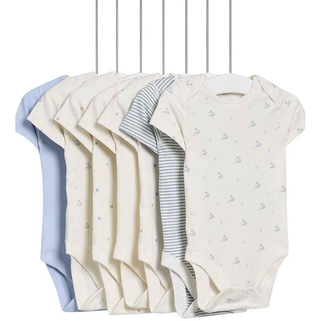 M&S Dog Bodysuit, 7 Pack, Newborn-3 Years, Blue