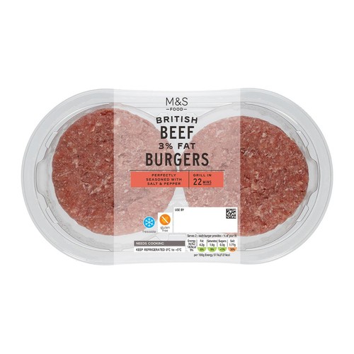 M&S Grill 2 Beef Burgers 3% Fat thumbnail 2