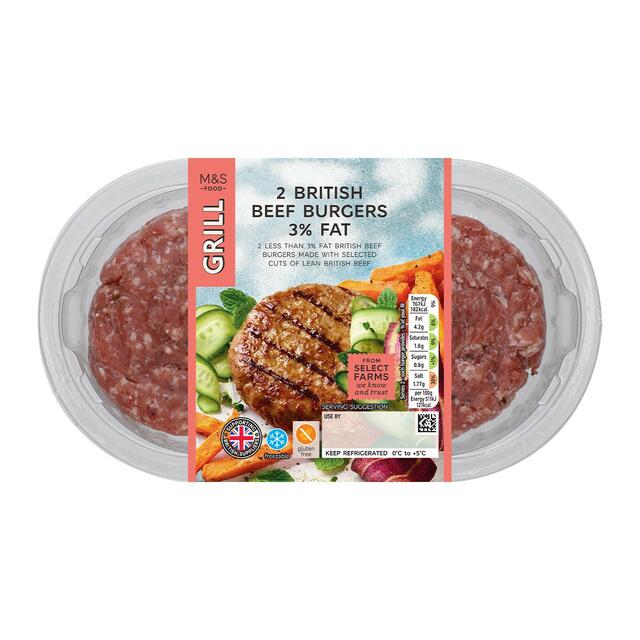 M&S 2 Beef Burgers 3% Fat thumbnail 2