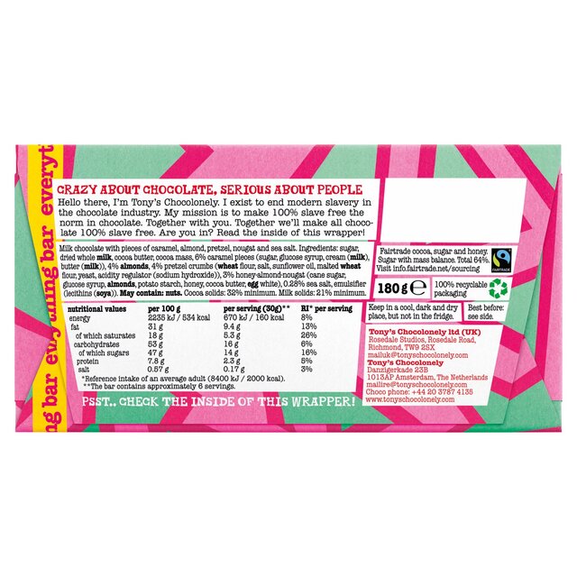Tony's Chocolonely Milk Chocolate Everything bar 180g thumbnail 2