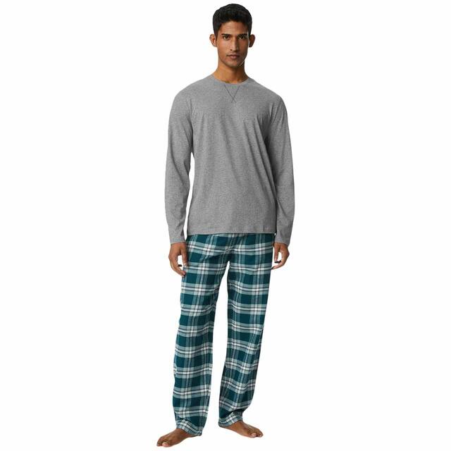 M&S Mens Brushed Cotton Checked Pyjama Set, 2XL, Grey Mix thumbnail 2