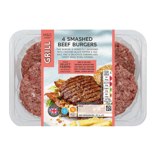 M&S 4 Smashed Beef Burgers thumbnail 3