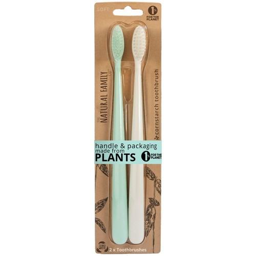 Natural Family Co Twin Pack Adult Manual Toothbrushes (Assorted Colours)