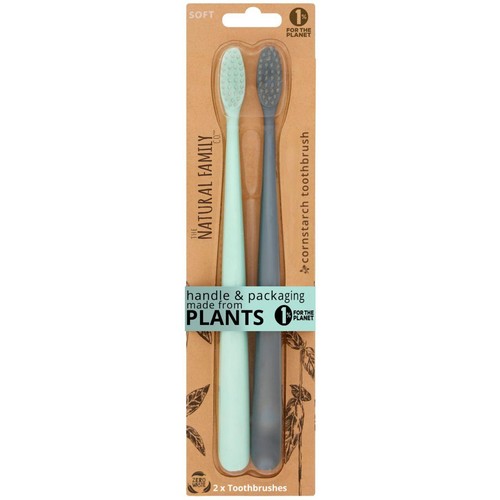 Natural Family Co Twin Pack Adult Manual Toothbrushes (Assorted Colours) thumbnail 2
