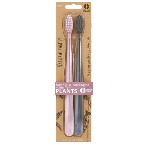 Natural Family Co Twin Pack Adult Manual Toothbrushes (Assorted Colours) thumbnail 3