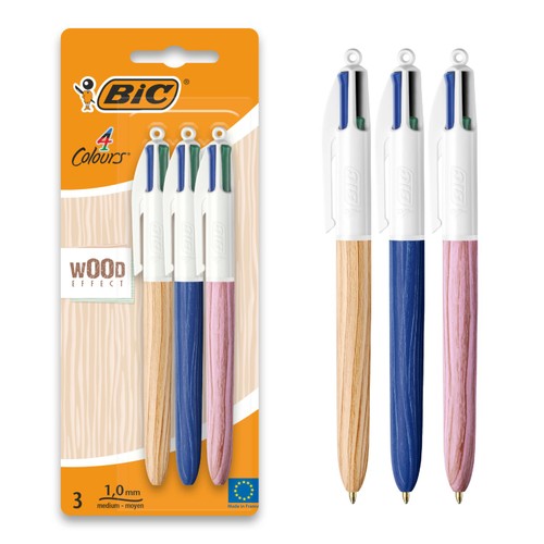 BIC 4 Colours Wood Retractable Ballpoint Pens