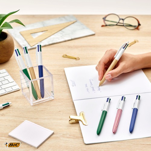 BIC 4 Colours Wood Retractable Ballpoint Pens thumbnail 2