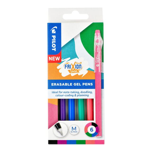 Pilot FriXion Ball Stick Medium Line Colour Pens 6pk Wallet - Assorted