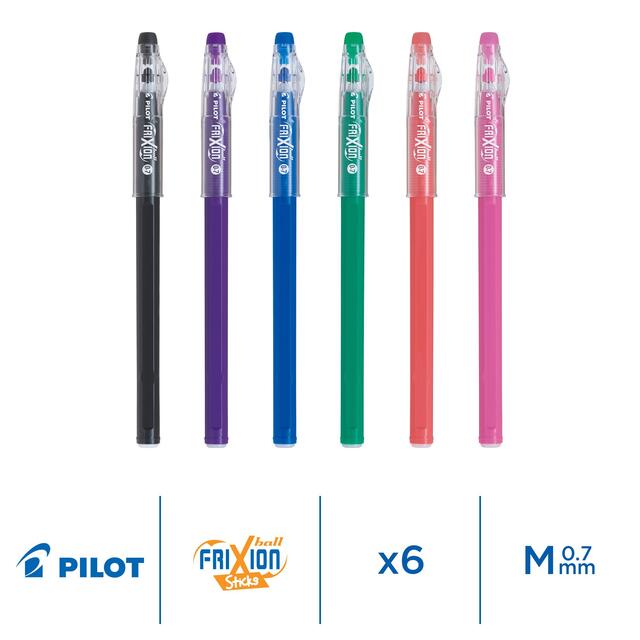 Pilot FriXion Ball Stick Medium Line Colour Pens 6pk Wallet - Assorted thumbnail 2