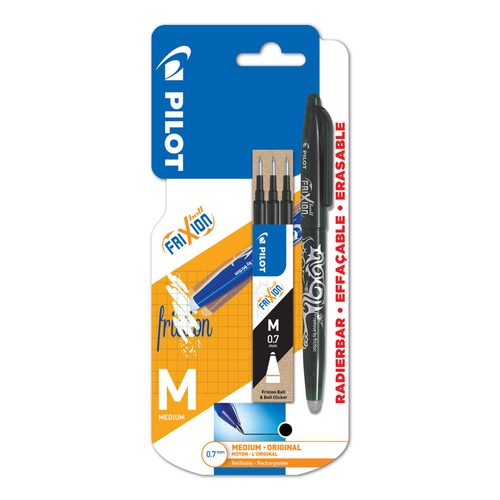 Pilot FriXion Ball Medium Line Single Pen + 3 Refills - Black