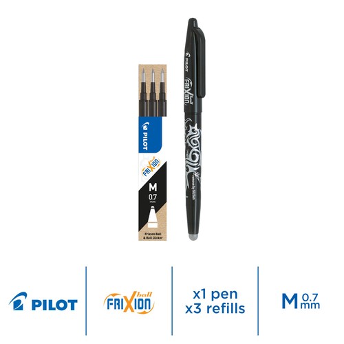 Pilot FriXion Ball Medium Line Single Pen + 3 Refills - Black thumbnail 2