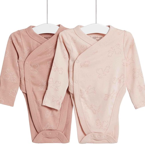 M&S Hip Dysplasia Pure Cotton Bodysuits, 0-3 Months, Pink
