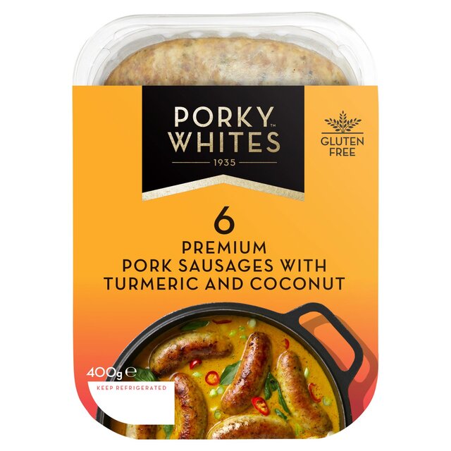 Porky Whites 6 Premium Porky Sausages With Tumeric And Coconut