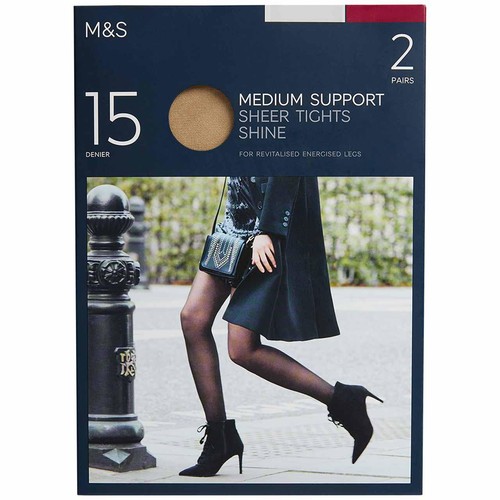 M&S Womens 15 Denier Medium Support Tights, Large, Opaline