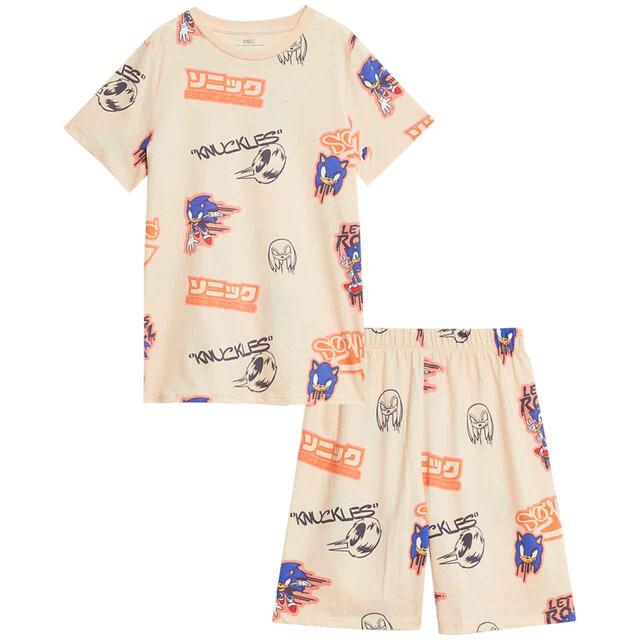 M&S Boys Pure Cotton Sonic the Hedgehog Pyjama, 3-4 Years, Cream