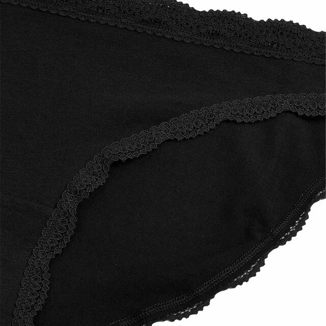 M&S Womens Cotton Rich & Lace Bikini Knickers, 8, Black thumbnail 2