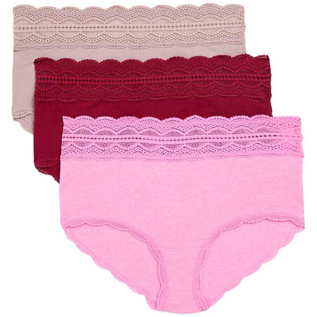 M&S Womens Cotton High Rise Shorts, 8, Dark Cranberry