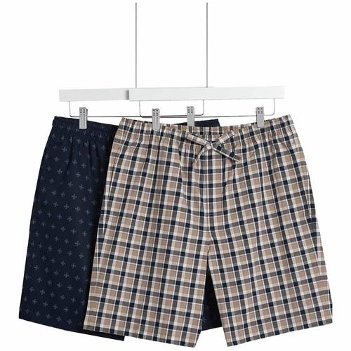 M&S Mens Collection Printed Pyjama Shorts, Small, Navy