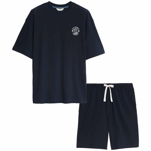 M&S Dancing Dad Graphic Pyjama Set, Small, Navy 