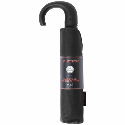 M&S Collection Crook Handle Umbrella with Windtech, Black thumbnail 2