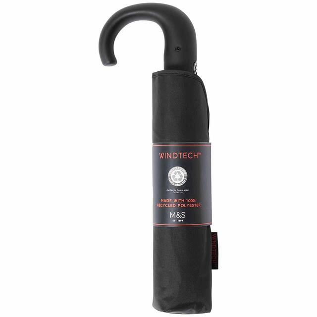 M&S Mens Collection Crook Handle Umbrella with Windtech, Black thumbnail 2