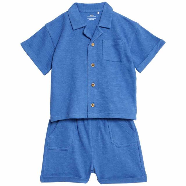 M&S Alfie Polo Top/Short Outfit, 3-6 Months, Blue