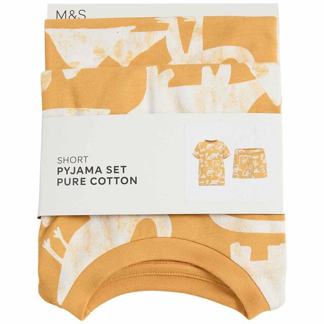M&S Boys Pure Cotton Dinosaur Short Pyjamas, 3-4 Years, Yellow
