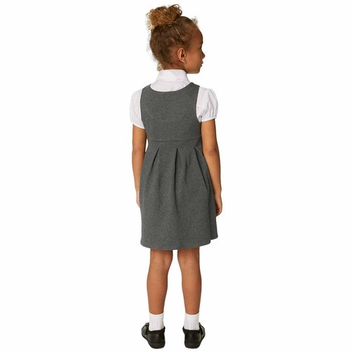 M&S Girls Jersey Bow School Pinafores, 9-10 Years, Grey thumbnail 3