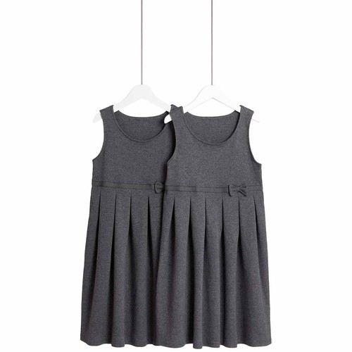 M&S Girls Jersey Bow School Pinafores, 8-9 Years, Grey