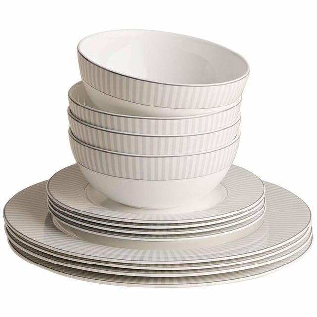 M&S Collection 12 Piece Hampton Dinner Set, Grey