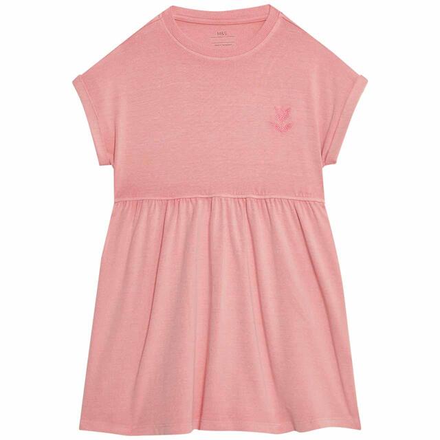 M&S Girls Cotton Rich Jersey Dress, 2-7 Years Pink
