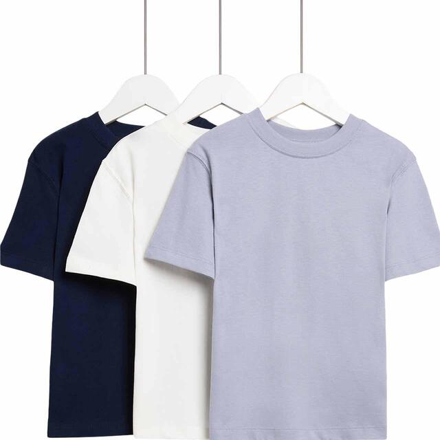 M&S Boys Pure Cotton Plain T-Shirts, 2-7 Years, Navy Mix