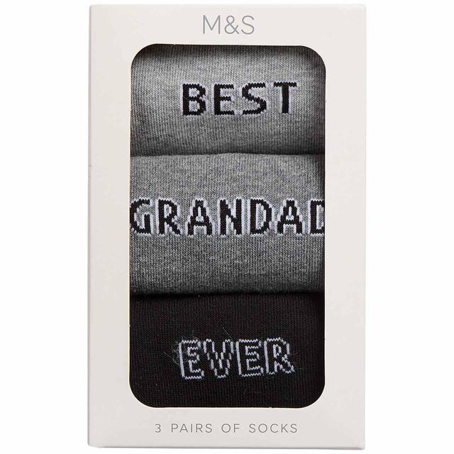 M&S Best Grandad Ever Socks Gift Box, 6-12, Grey