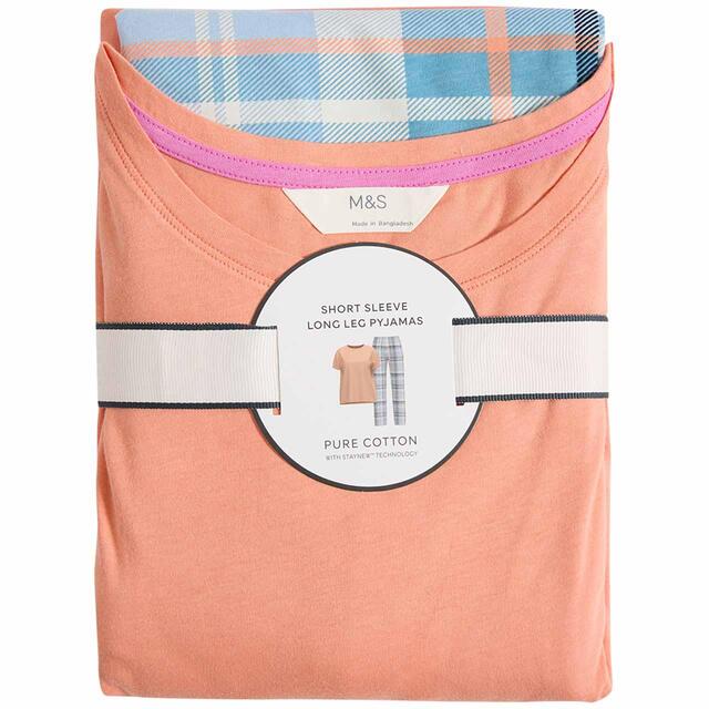 M&S Womens Pure Cotton Printed Pyjama Set, S-XL, Peach thumbnail 2