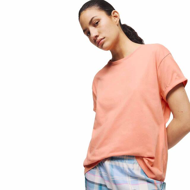 M&S Womens Pure Cotton Printed Pyjama Set, S-XL, Peach thumbnail 4