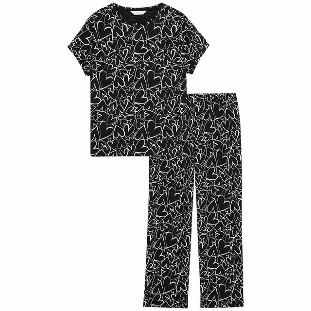 M&S Womens Cotton Rich Printed Pyjama Set, S-XL, Black