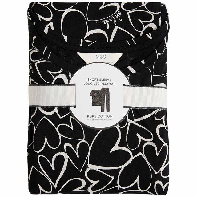 M&S Womens Cotton Rich Printed Pyjama Set, S-XL, Black thumbnail 2