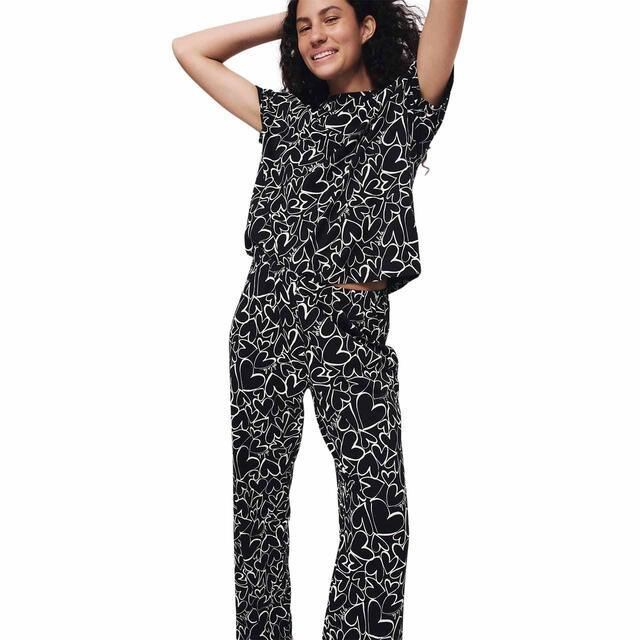 M&S Womens Cotton Rich Printed Pyjama Set, S-XL, Black thumbnail 3