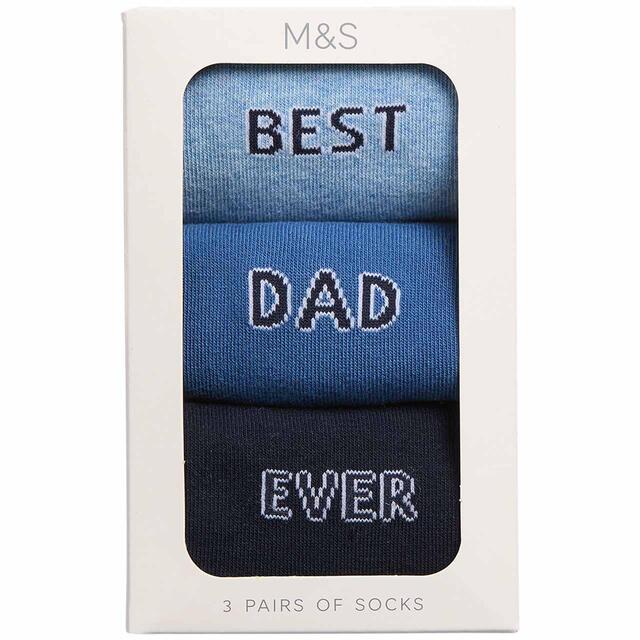 M&S Best Dad Ever Socks Gift Box, 6-12, Blue