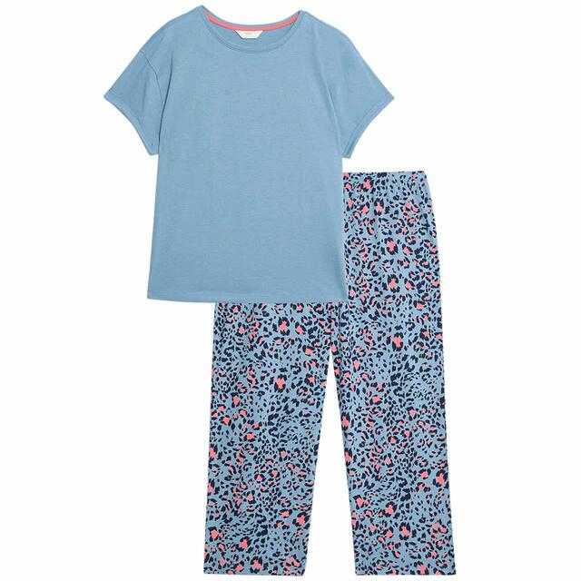 M&S Womens Cropped Pyjama Set, S-XL, Smokey Blue
