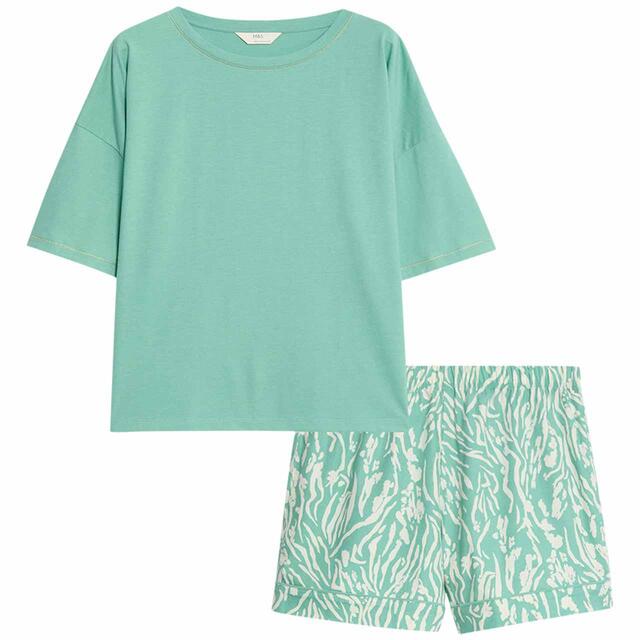 M&S Top With Woven Printed Bottom, Size 8-18, Seafoam