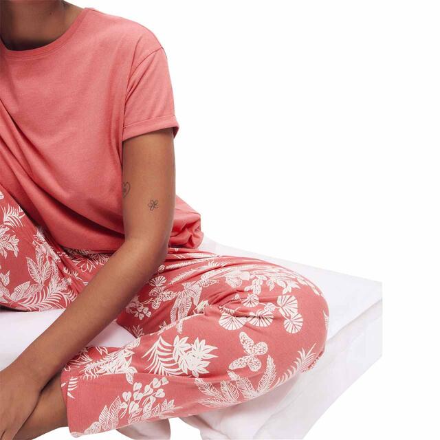 M&S Collection Leaf Print Pyjama Set, S-XL thumbnail 4