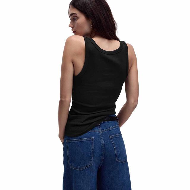 M&S Womens Cotton Rich Ribbed Slim Fit Vest Top, Black thumbnail 3