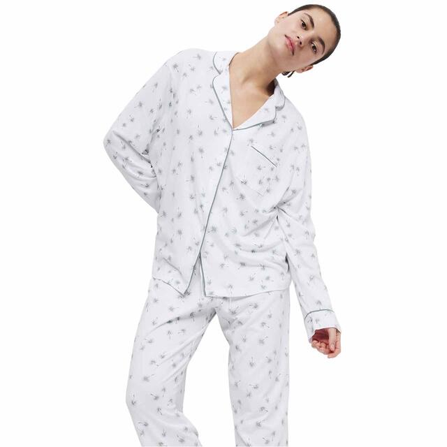 M&S Womens Cotton Modal Printed Pyjama Set,  Sizes Small - XLl, White Mix thumbnail 2