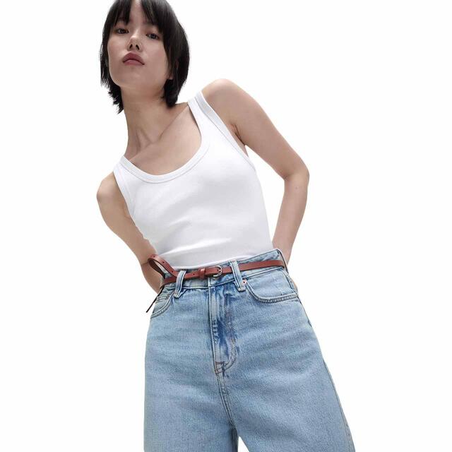 M&S Womens Cotton Rich Ribbed Slim Fit Vest Top, size 8, Soft White thumbnail 2